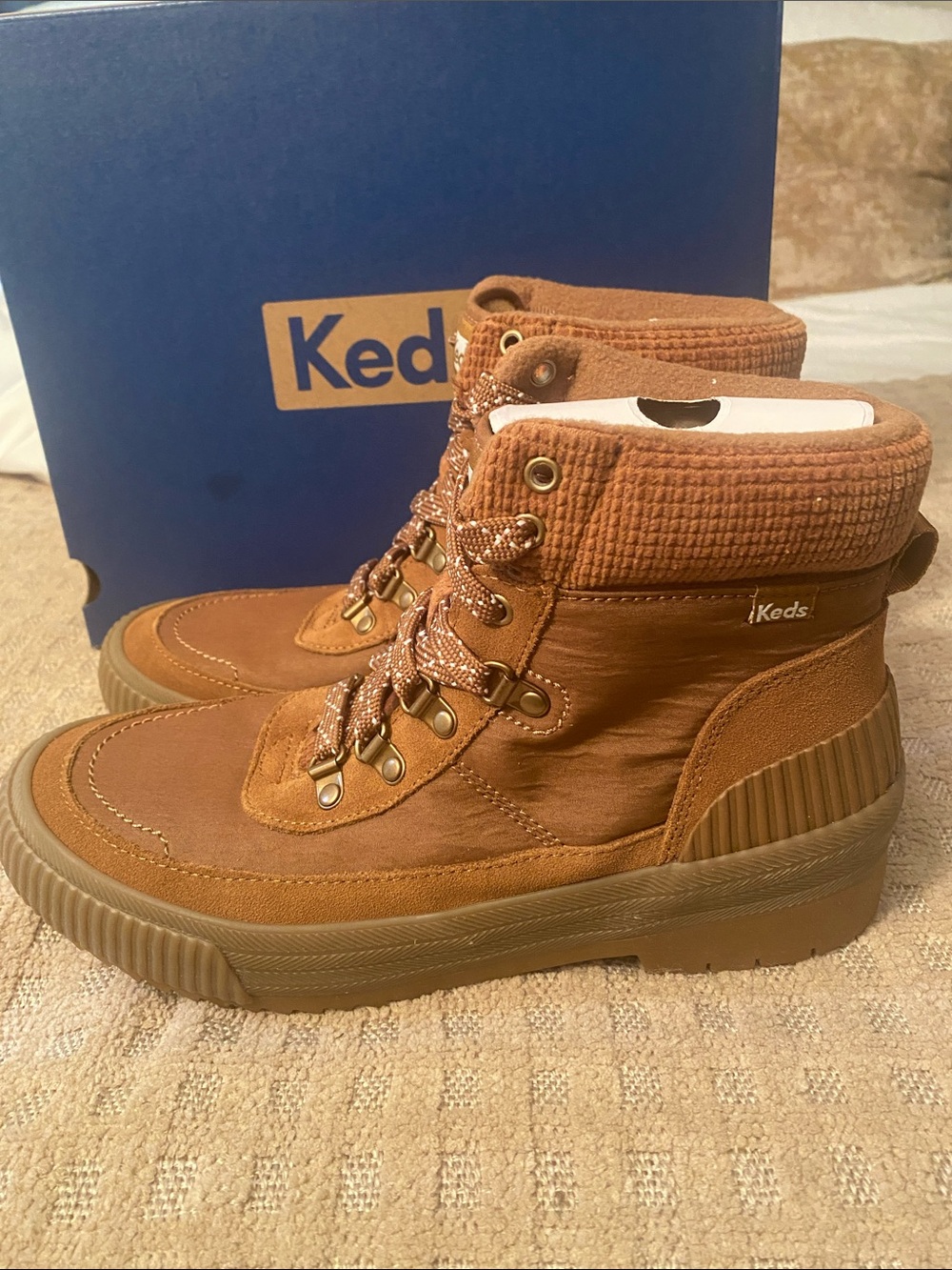 Keds Women Tan Brown Lace-Up Padded Ankle Boots